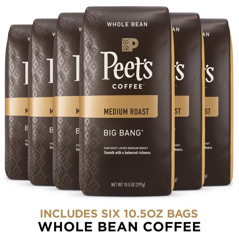 Peet's Coffee, Medium Roast Whole Bean Coffee - Big Bang 63 Ounces (6 Bags of 10.5 Ounces) - Image 2